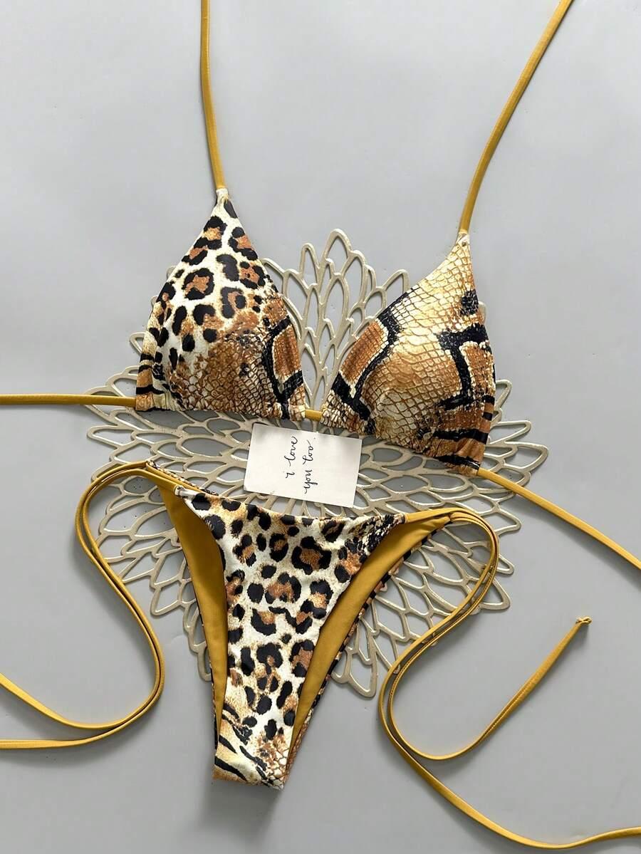 dwuczęściowy strój kąpielowy animal print