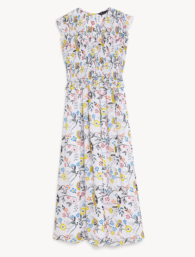 MIDI SUKIENKA V-NECK KWIATY T69-1677-Y8