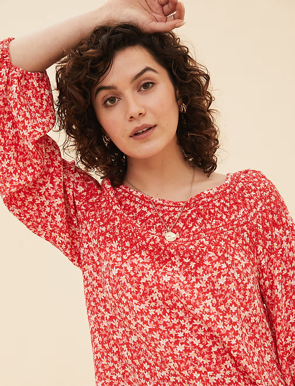 CZERWONA BLUZA KWIATY T53-2405U-B4
