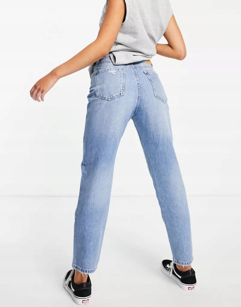 niebieskie SPODNIE MOM JEANS DZIURY