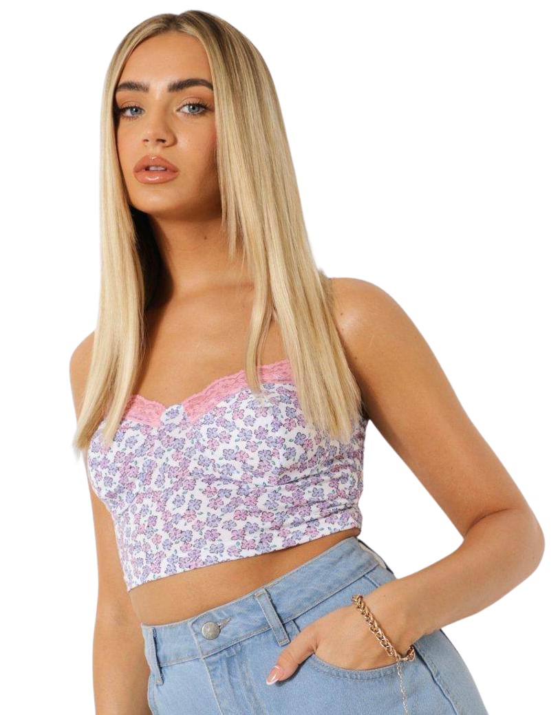 CROP TOP KWIATY KORONKA