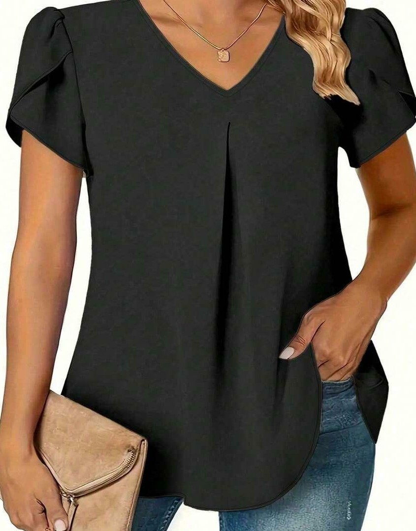 czarna BLUZKA krótki rękaw v-neck