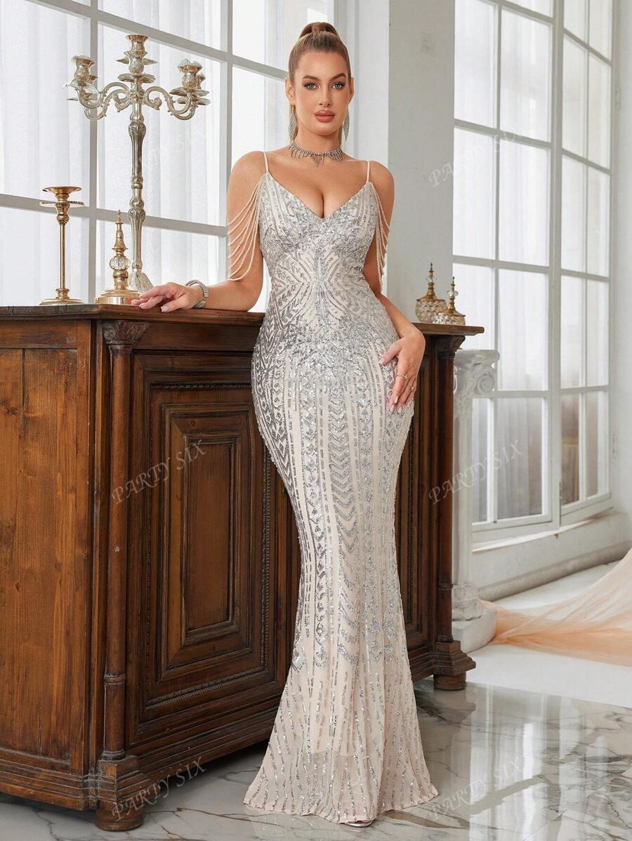 ZDOBIONA SUKIENKA MAXI POŁYSK