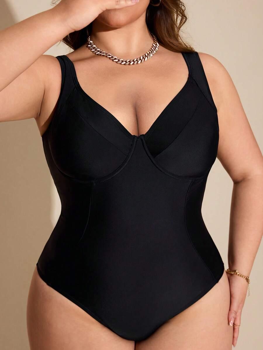 CZARNY STRÓJ KĄPIELOWY V-NECK