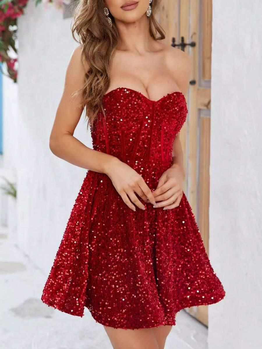 czerwona mini sukienka cekiny