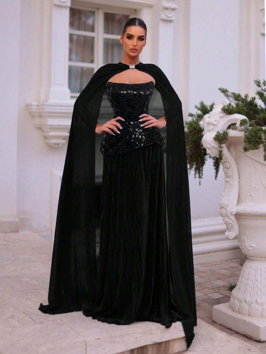 czarna maxi sukienka cekiny 