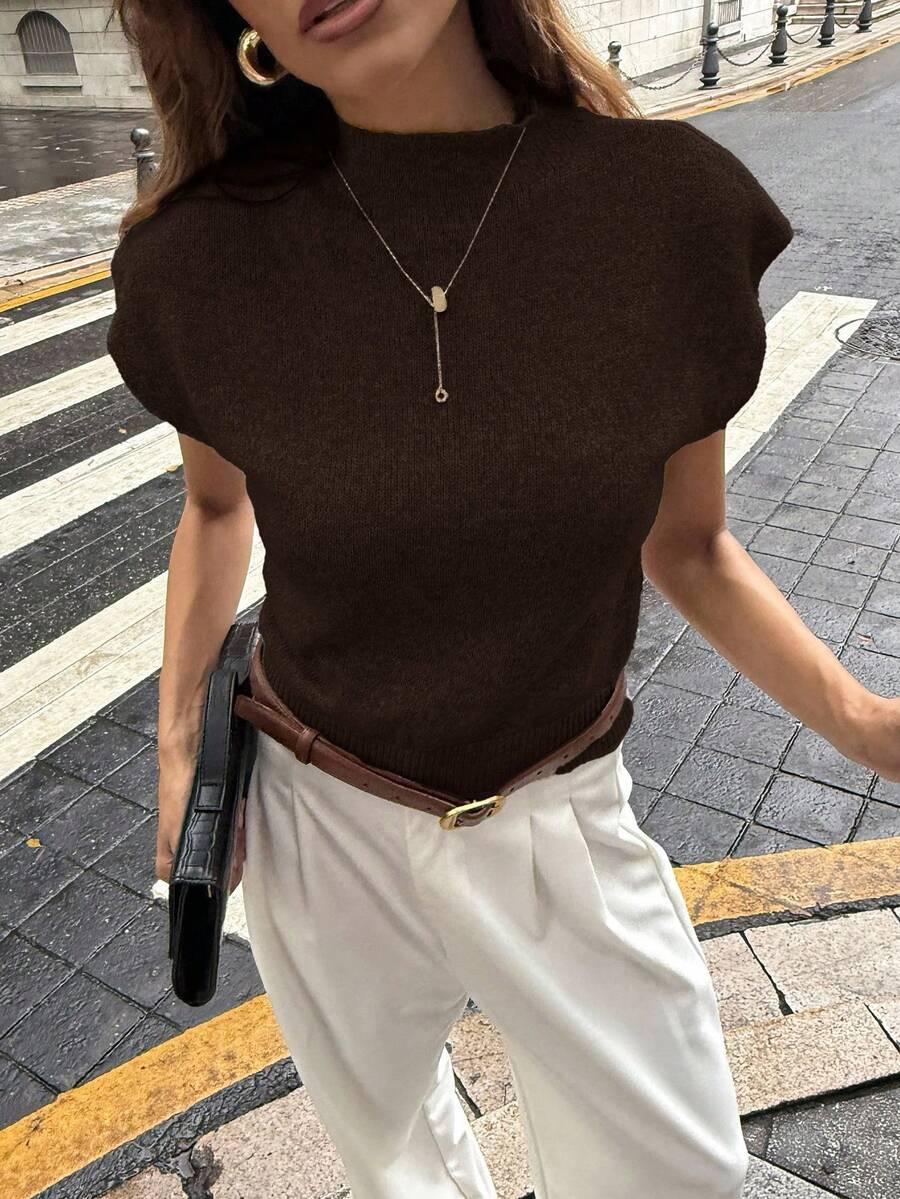 BRĄZOWY SWETER KRÓTKI RĘKAW