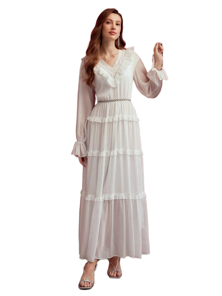 SUKIENKA MAXI ROZKLOSZOWANA BOHO Z DŁUGIM RĘKAWEM