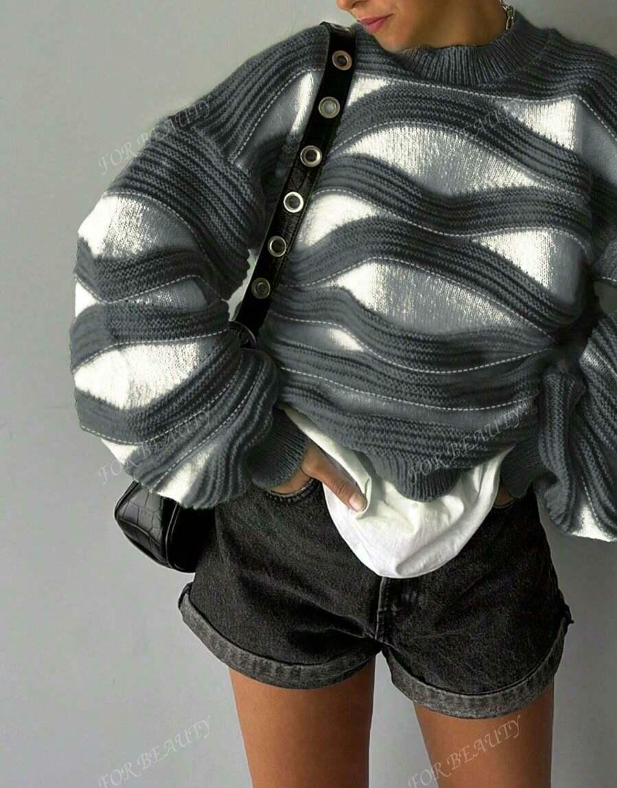 DZIANINOWY SWETER KONTRAST
