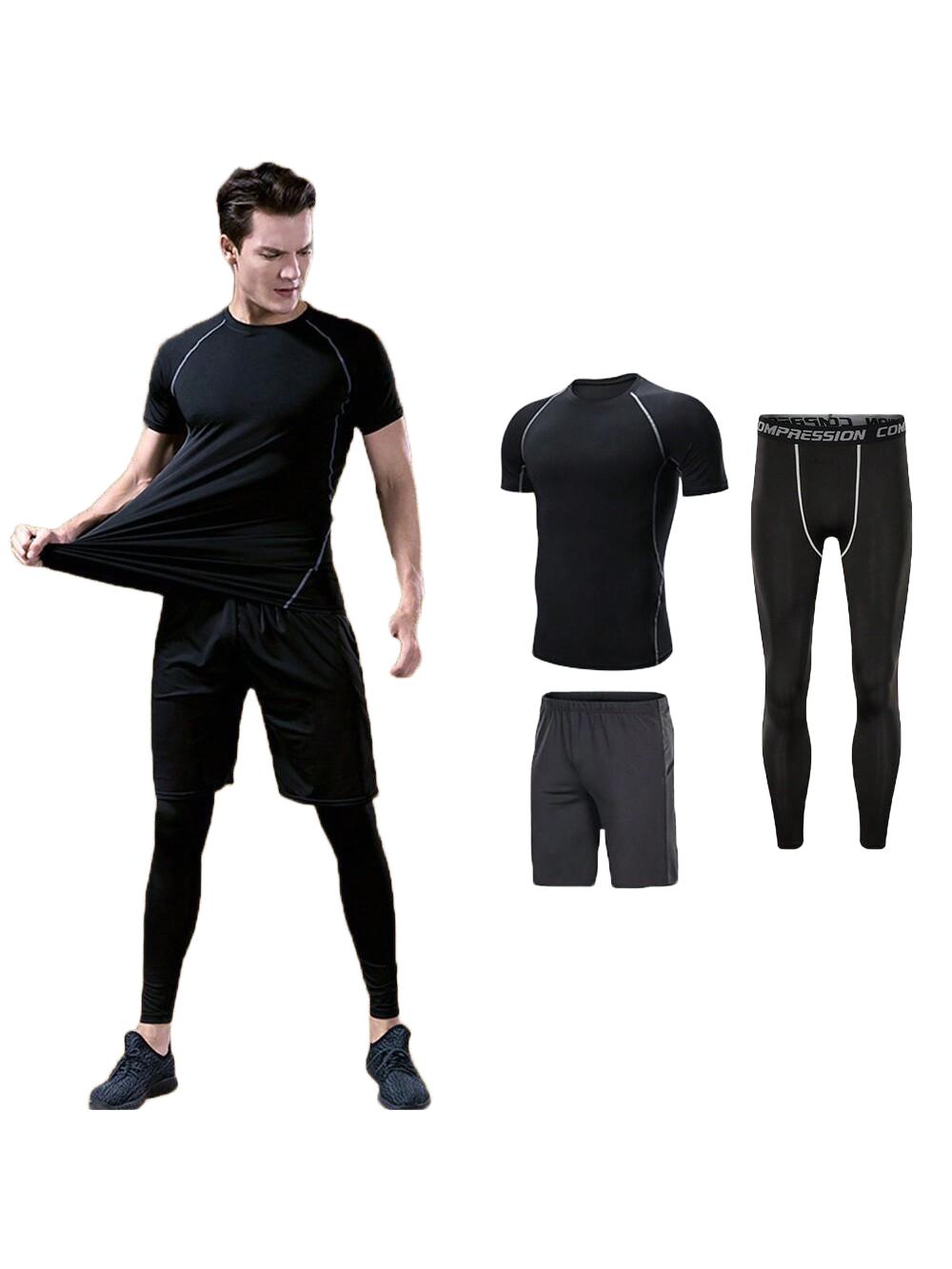 czarny t-shirt spodenki legginsy komplet 