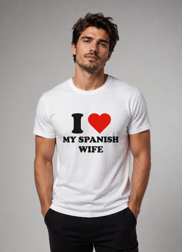 biały t-shirt nadruk i love my spanish wife