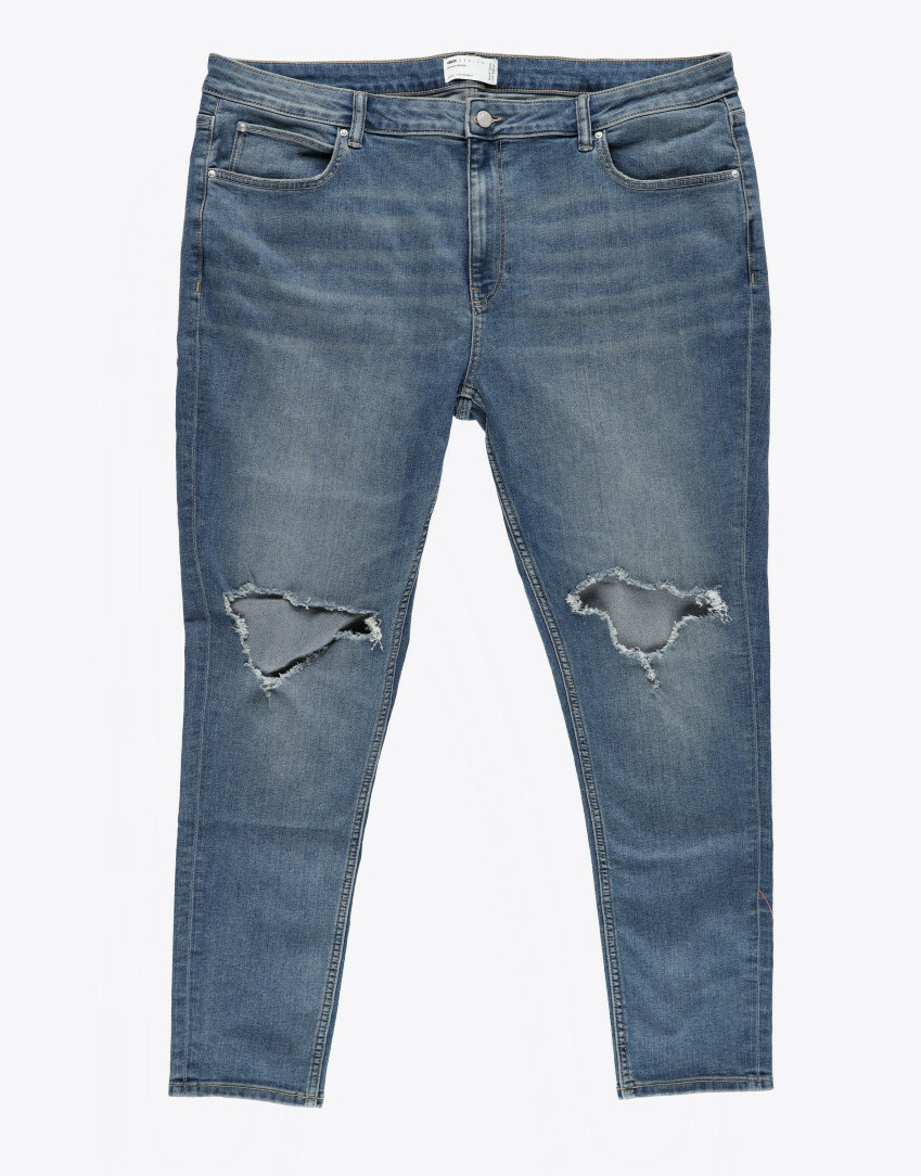 niebieskie spodnie ripped jeans dziury