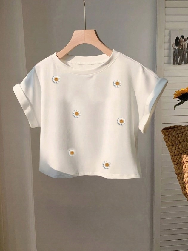 BIAŁY CROP TOP HAFT KWIATY
