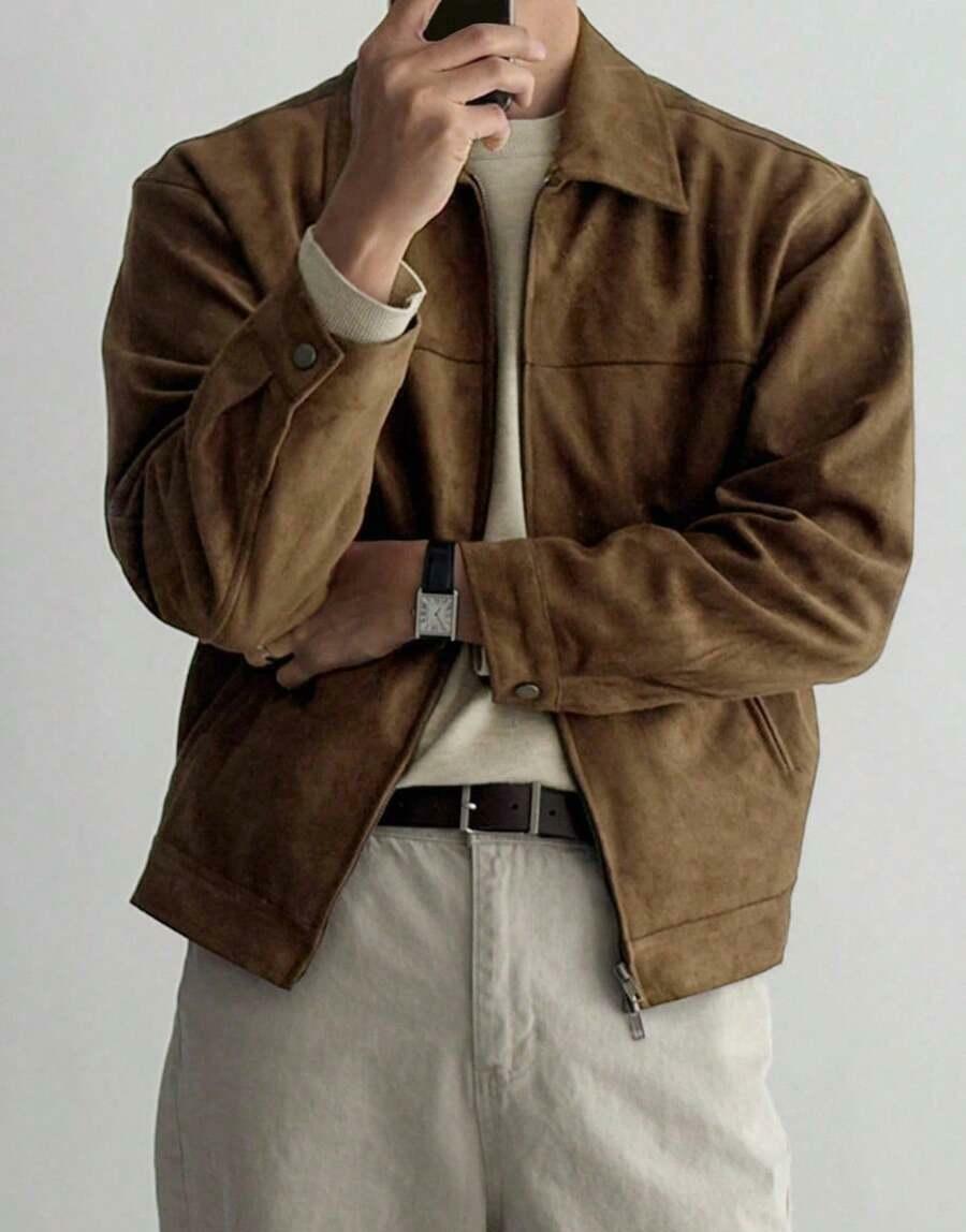 BRĄZOWA KURTKA IMITACJA ZAMSZU 