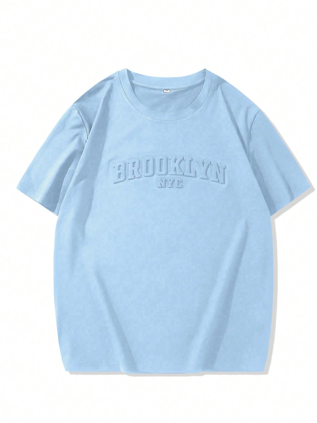 niebieski t-shirt okrągły dekolt 
