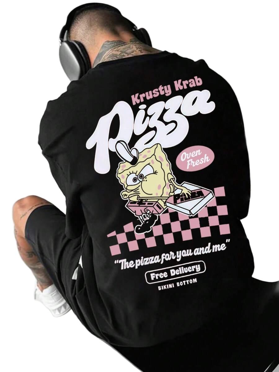 LUŹNY T-SHIRT MĘSKI Z NADRUKIEM