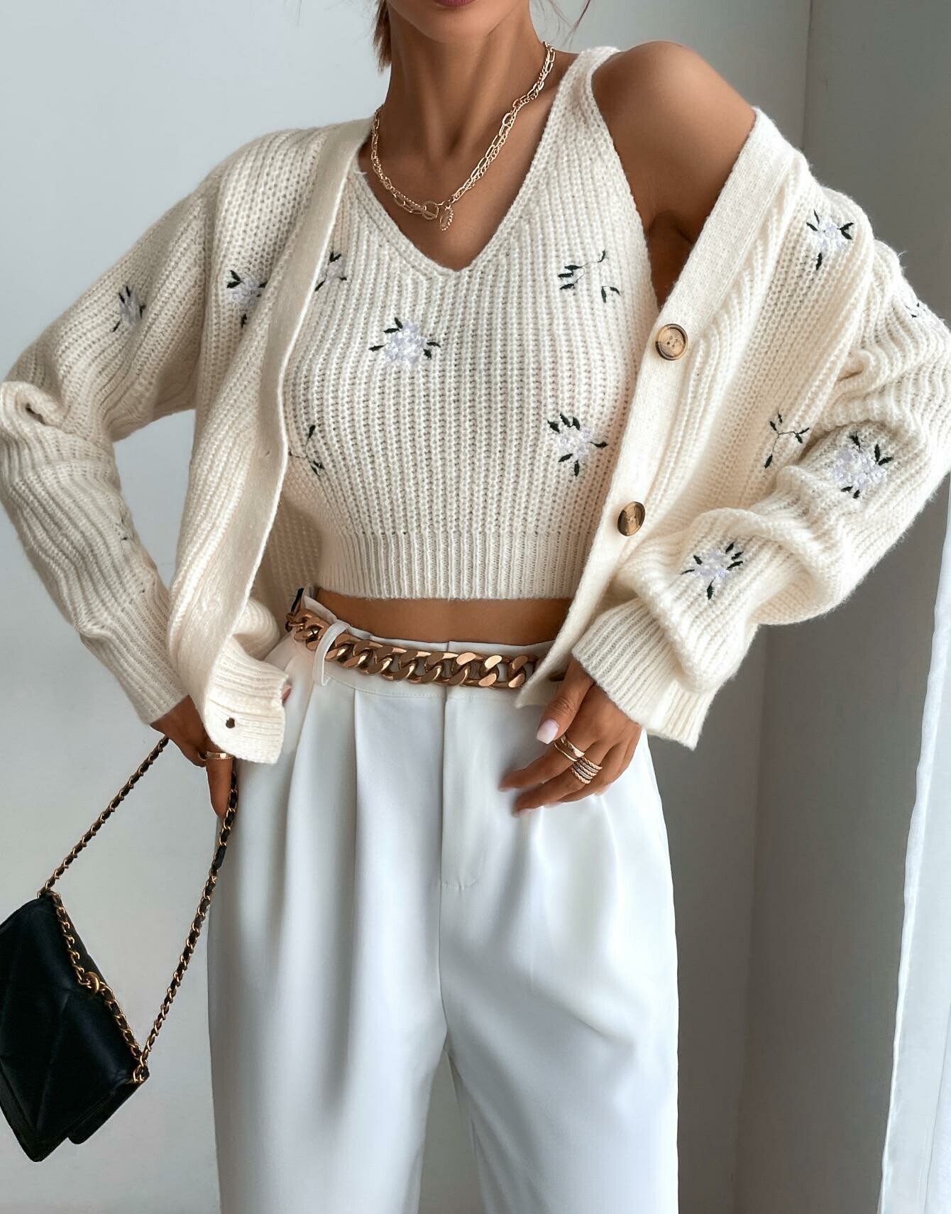 komplet sweter top haft