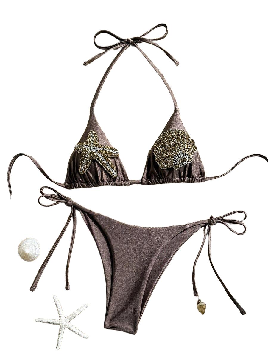 KOMPLET BIKINI WIĄZANY ZE ZDOBIENIEM