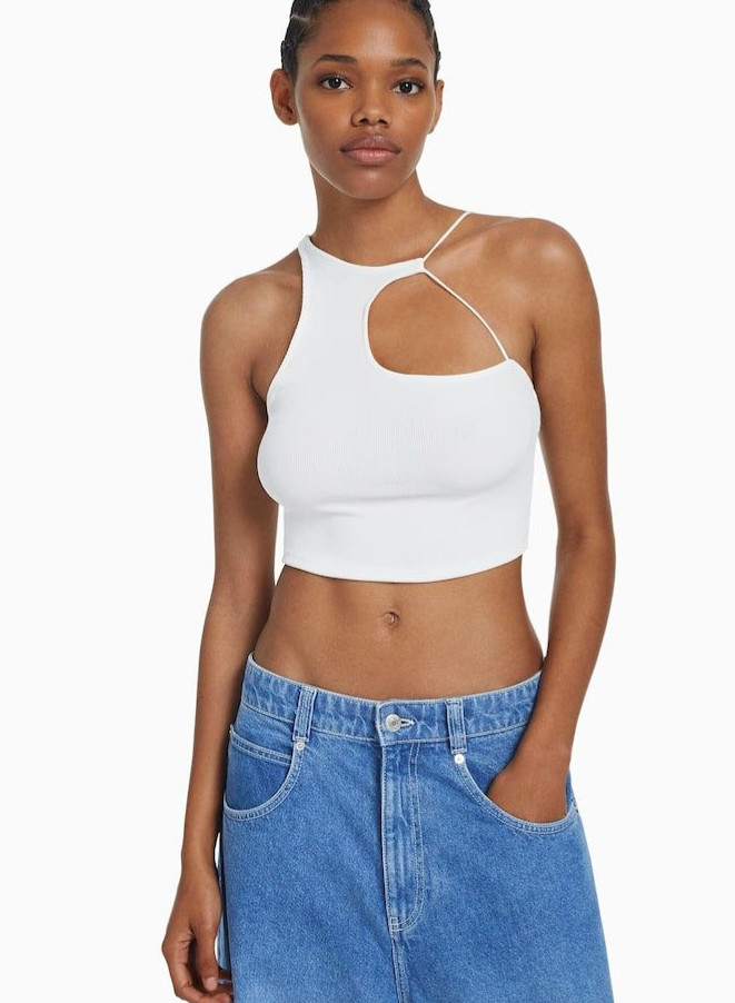 PRĄŻKOWANY BIAŁY CROP TOP 