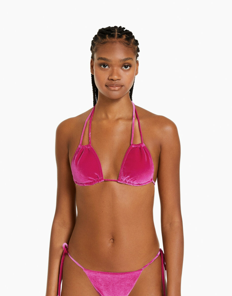 różowa welurowa góra do bikini