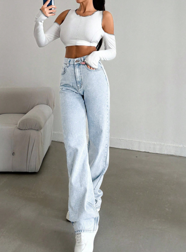 NIEBIESKIE SPODNIE JEANS WYSOKI STAN