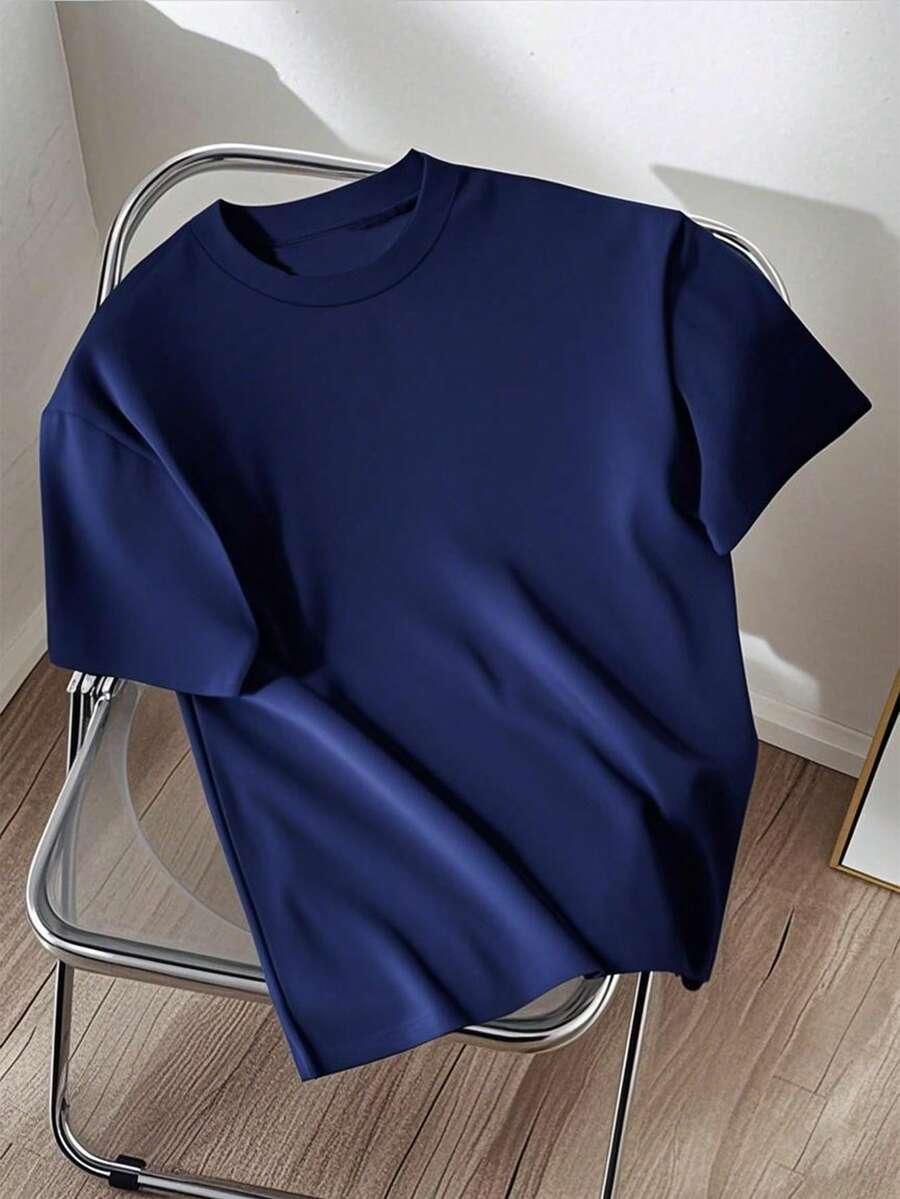 granatowy t-shirt okrągły dekolt