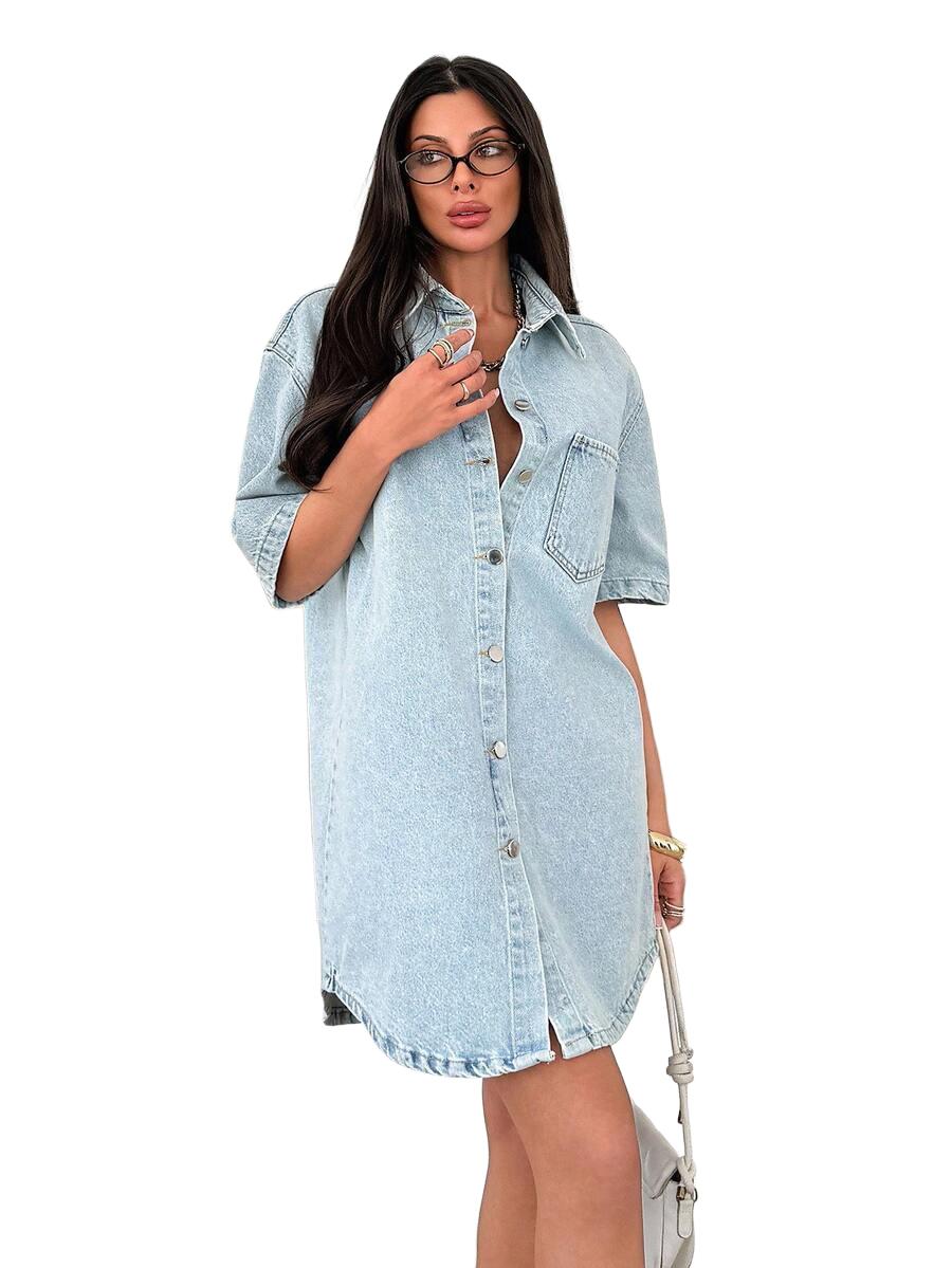 SUKIENKA JEANSOWA OVERSIZE Z KOŁNIERZYKIEM 