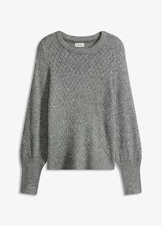 SWETER AŻUROWY z cekinami