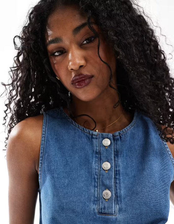 TOP BEZ RĘKAWÓW JEANS GUZIKI