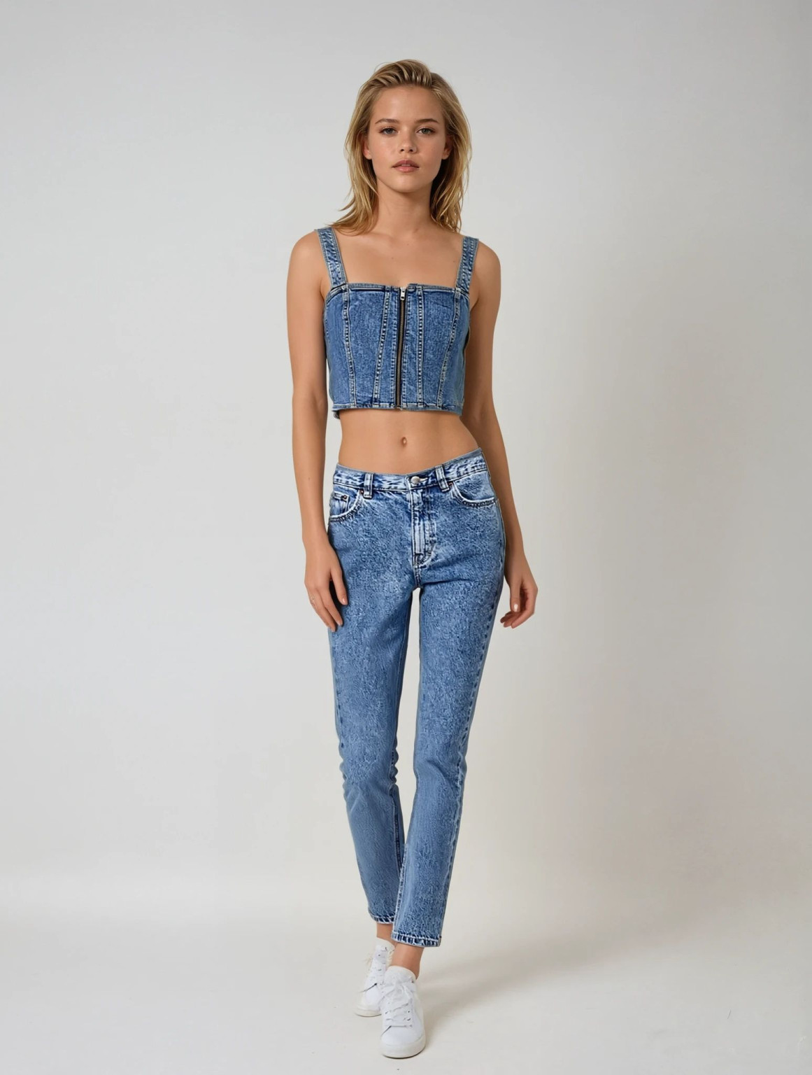 CROP TOP ZAMEK JEANS