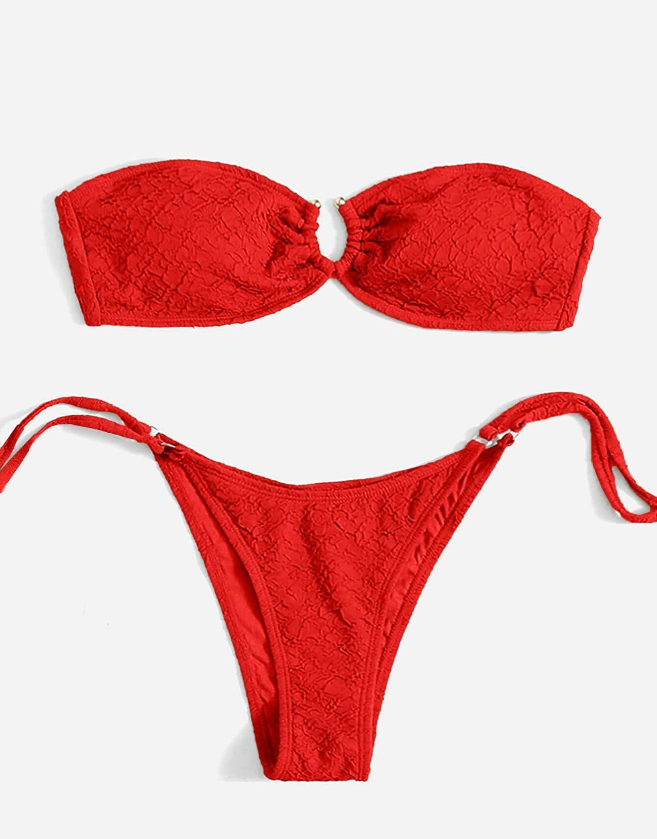 czerwony komplet bikini struktura