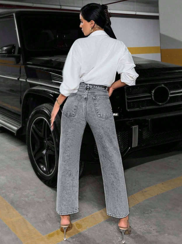 SZARE SPODNIE JEANS ZDOBIENIE
