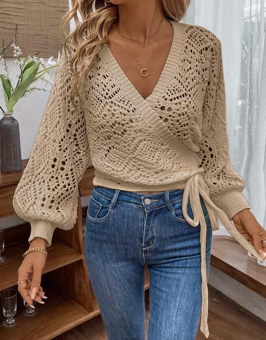 BEŻOWY SWETER WIĄZANIE
