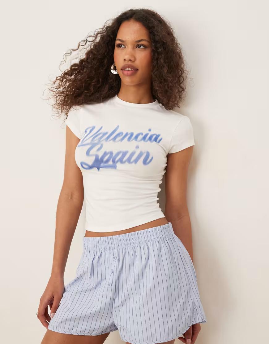 biały top krótki rękaw print