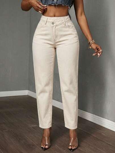 kremowa spodnie jeans