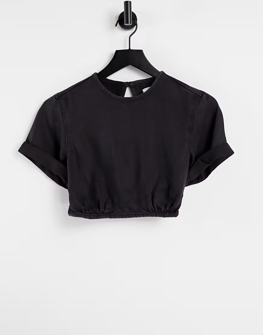 CZARNY TOP JEANS WIĄZANIE
