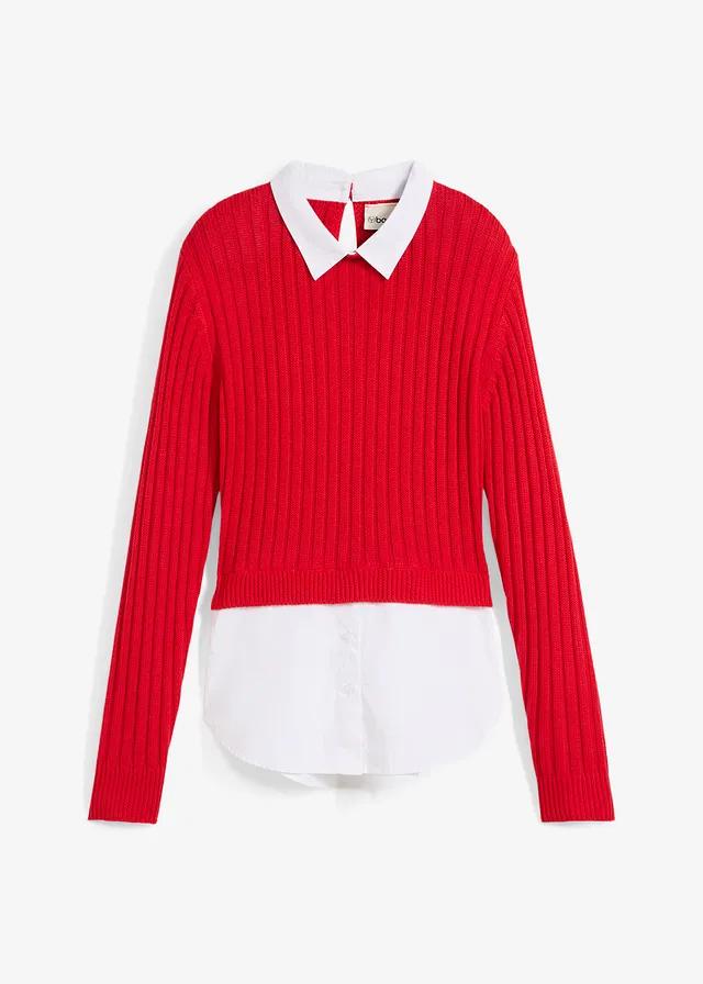 SWETER Z KOSZULOWĄ WSTAWKĄ