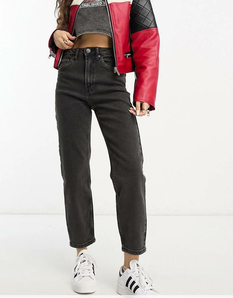 CZARNE SPODNIE MOM JEANS WYSOKI STAN