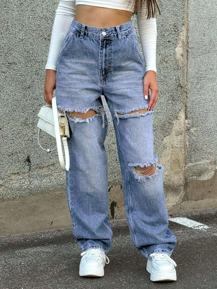 niebieskie spodnie jeans ripped