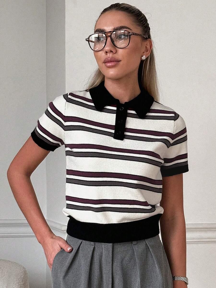 sweter w paski kołnierzyk