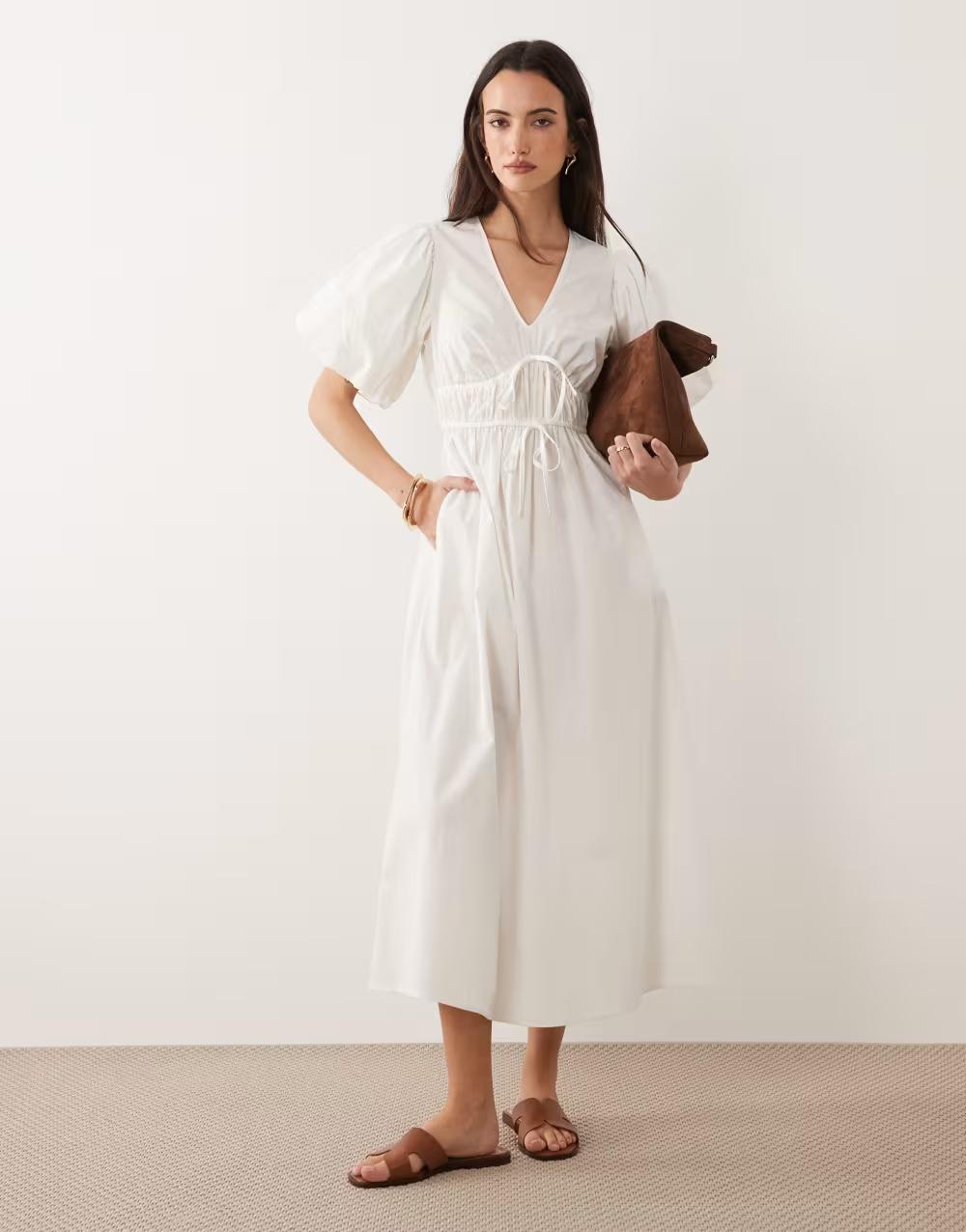 BIAŁA MIDI SUKIENKA V NECK