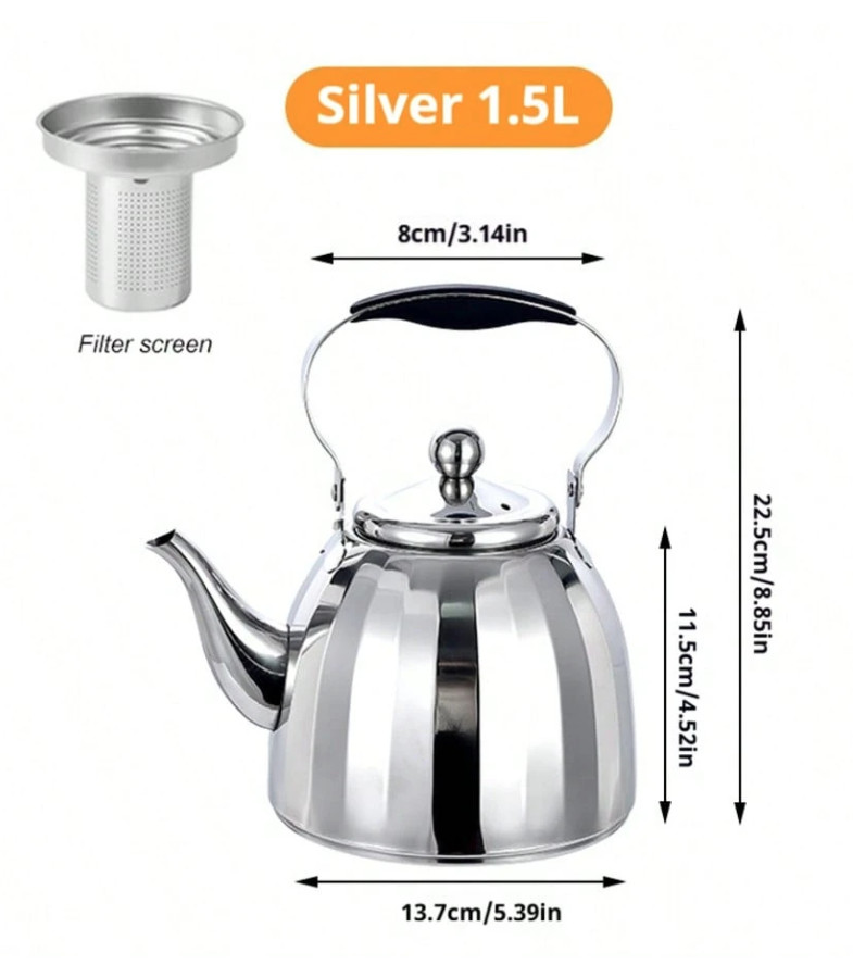 srebrny czajnik ze stali nierdzewnej 1,5l