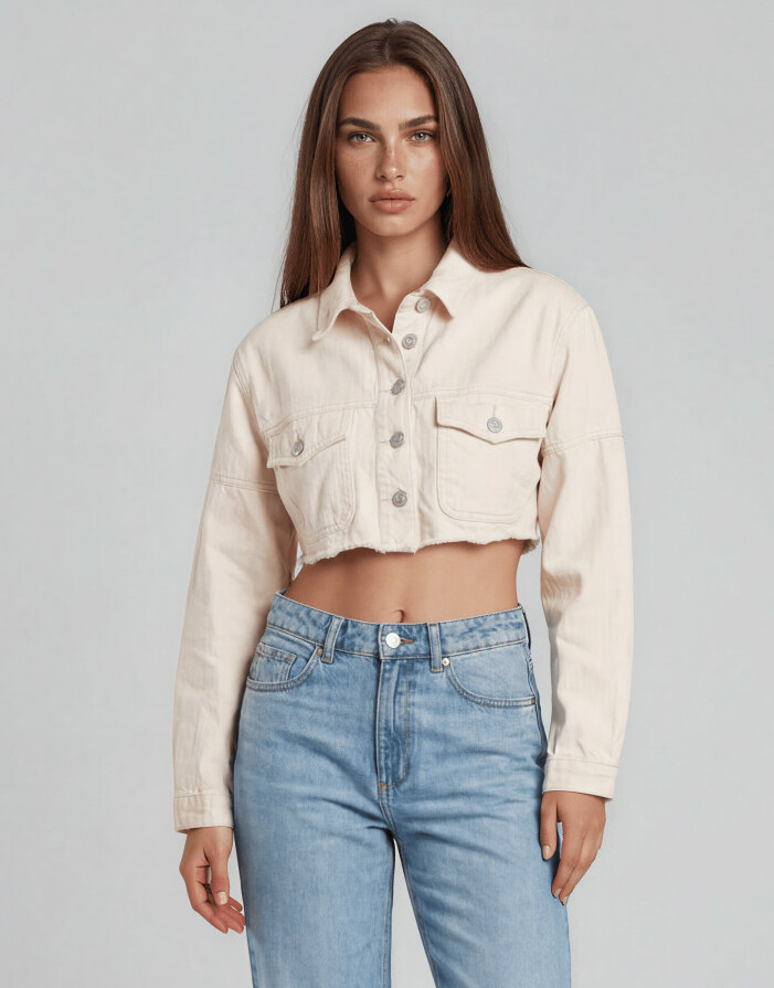 beżowa krótka kurtka jeans