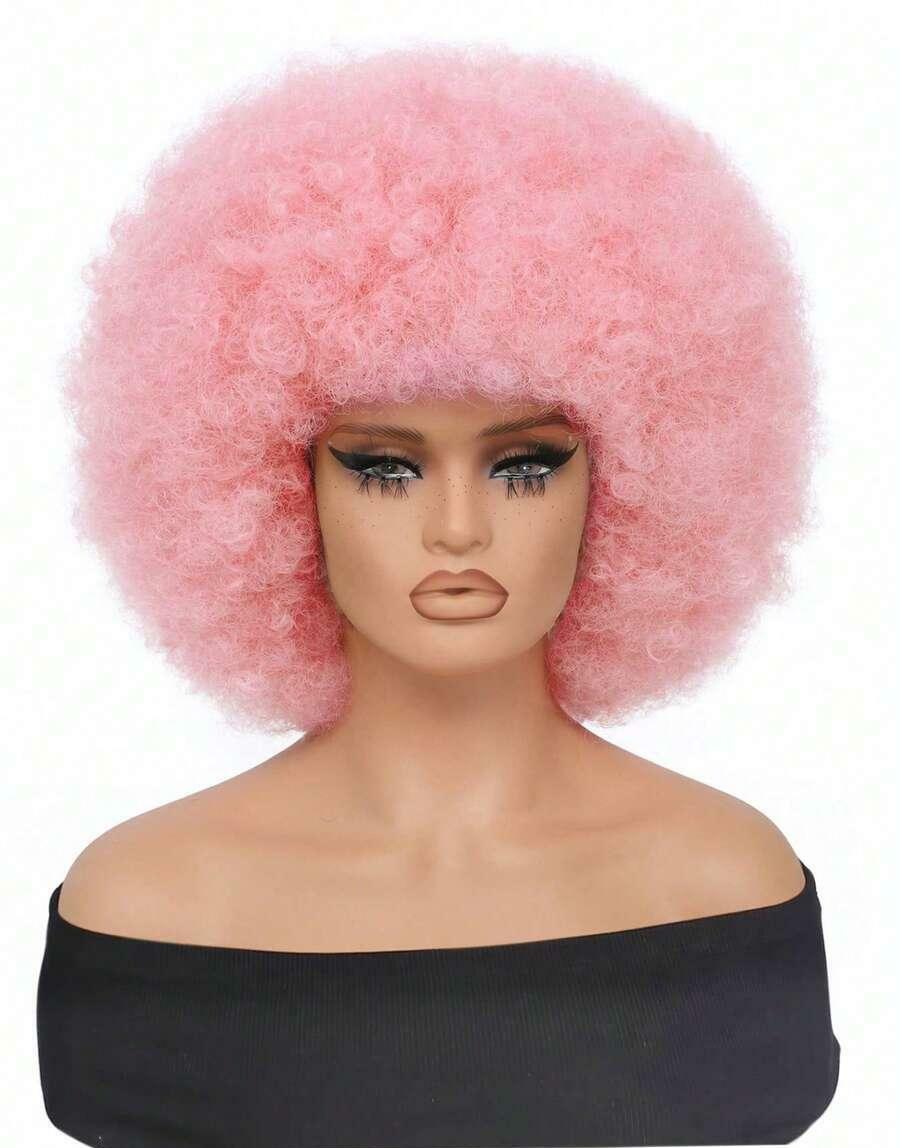 RÓŻOWA PERUKA AFRO SYNTETYK