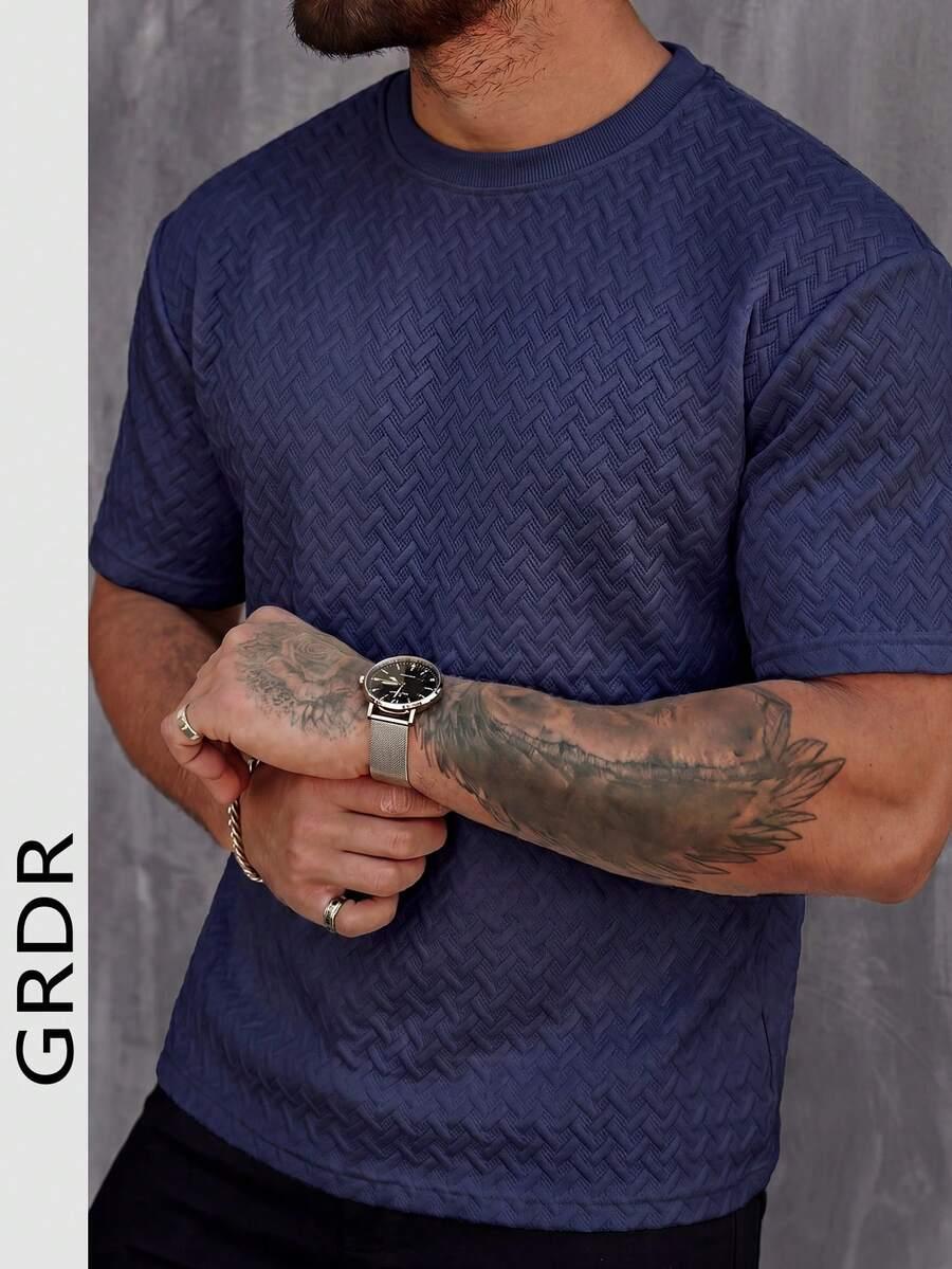 GRANATOWY T-SHIRT TEKSTURA