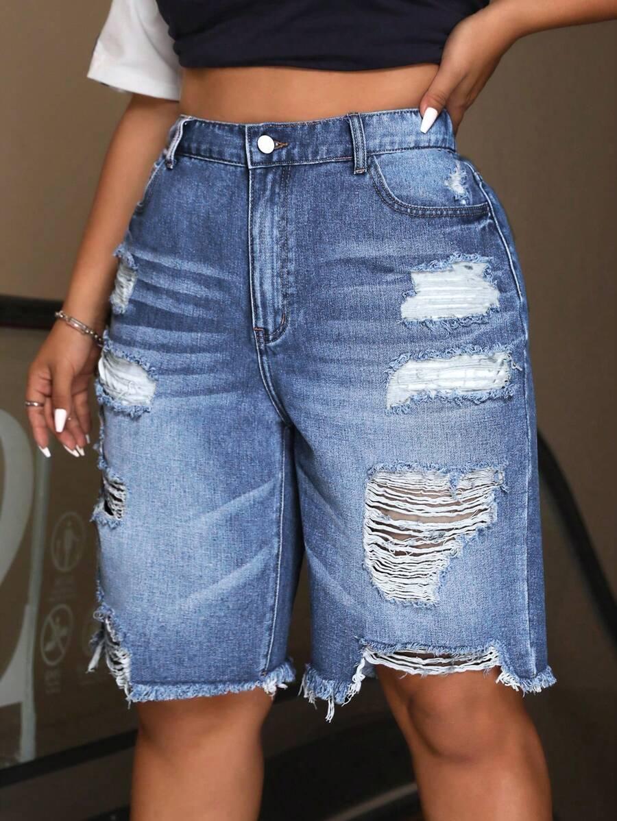 NIEBIESKIE SPODENKI JEANS PRZETARCIA 