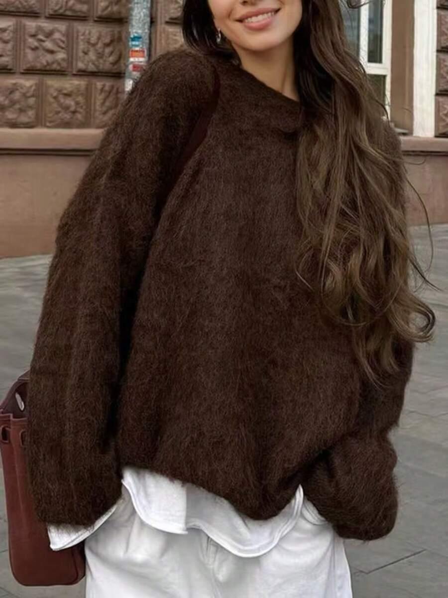 BRĄZOWY SWETER Z DOMIESZKĄ WEŁNY