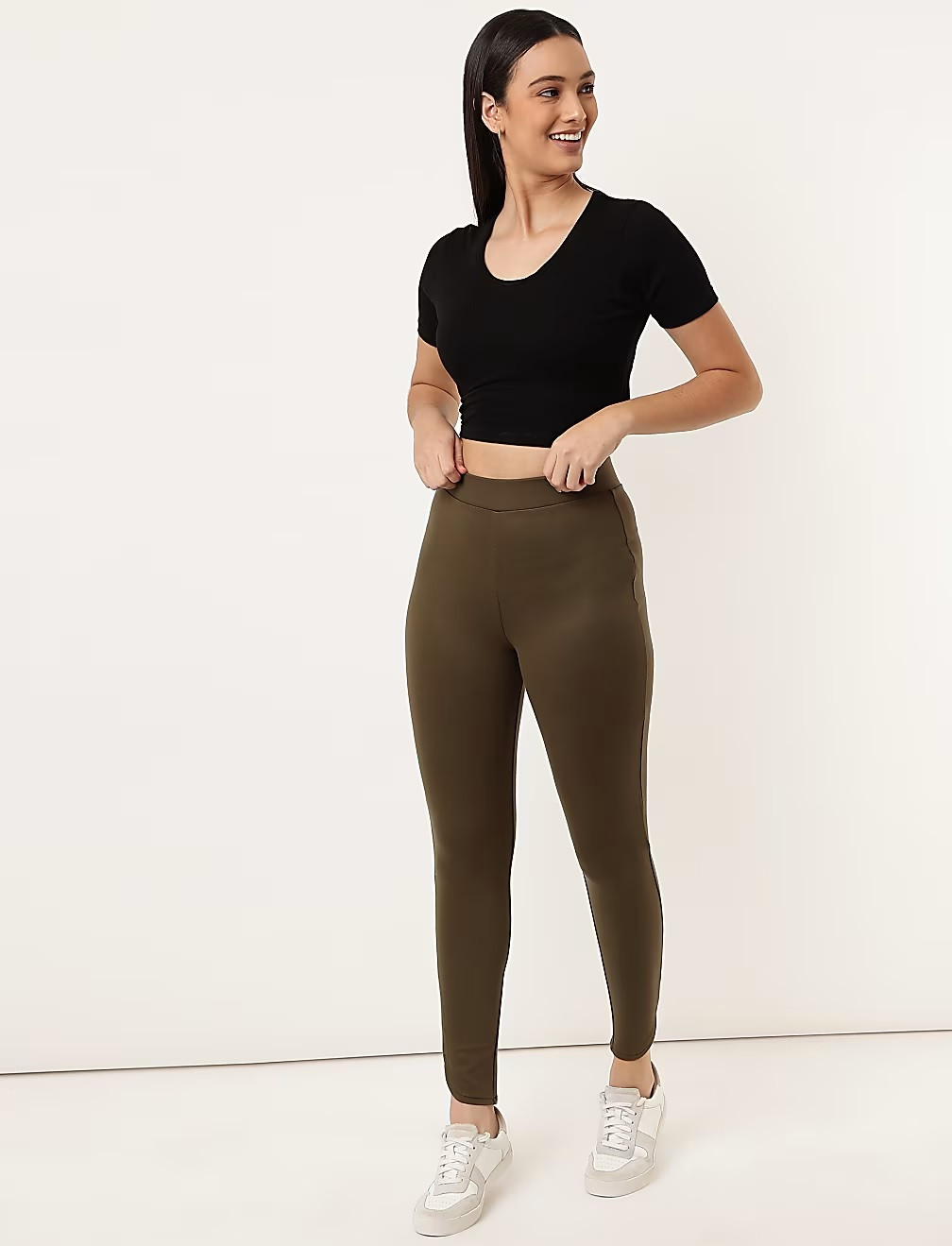 KLASYCZNE LEGGINSY KHAKI T59-4967K-XC
