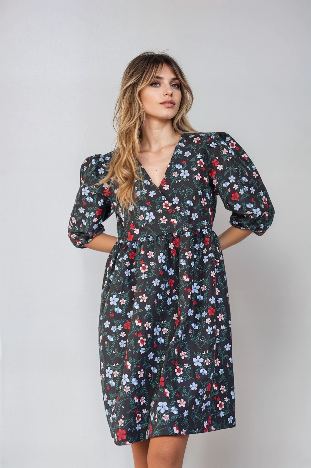 sukienka bufki print kwiaty