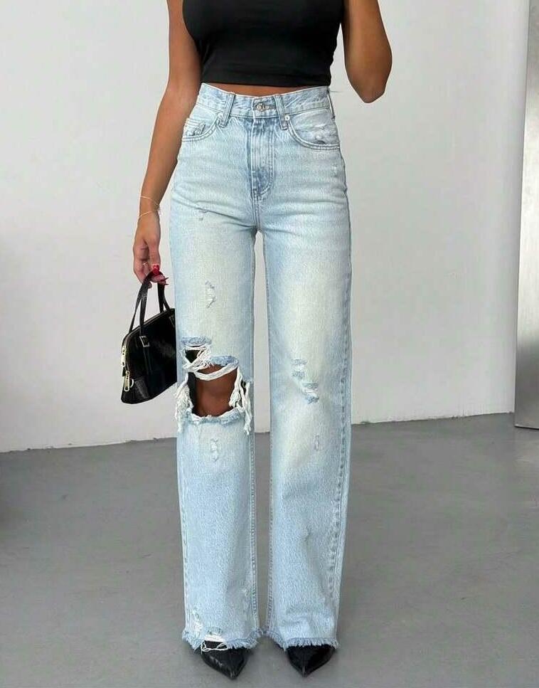 SPODNIE JEANS RIPPED WYSOKI STAN